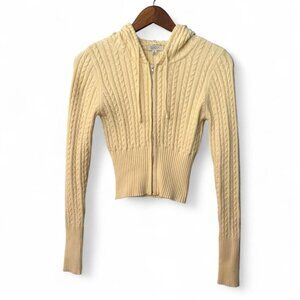 Orange Kiss Essentials Butter Yellow Full Zip Hooded Knit Ribbed Hoodie Sweater
